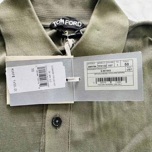 TOM FORD Men's Viscose Rayon Long Sleeve Polo Green NEW Size 50 Lightweight - Picture 5 of 8
